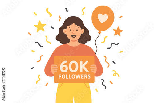 Thank You 70K Followers Celebration. Social Media Growth, Blogger Success, Large Subscriber Milestone. Congratulation Card, Influencer Appreciation, Online Community Love, Vector Illustration