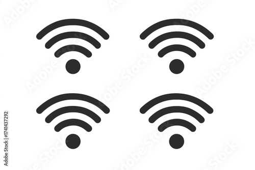Set of wireless WiFi icons isolated on white background, vector illustration with transparent background, ordered collection of signal symbols for internet and connectivity design