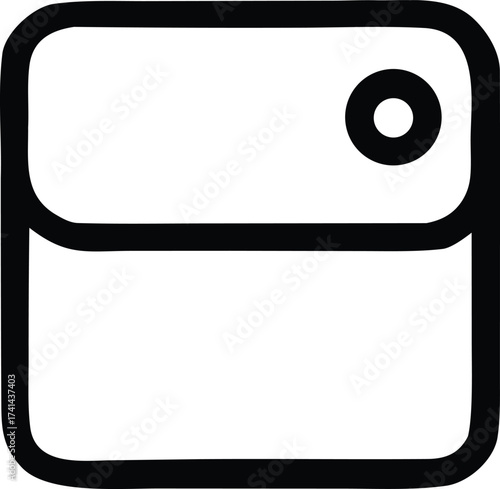 Simple graphic icon represents a window or frame with a small circle element inside a square shape