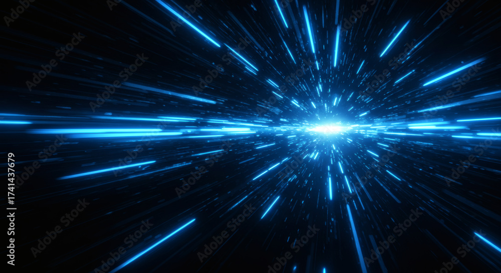 Naklejka premium ABSTRACT SPEED BLUE LIGHTS BACKGROUND, FUTURISTIC TECHNOLOGY PATTERN