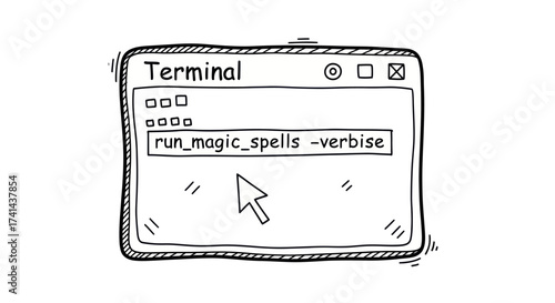 Hand-drawn Terminal Window with Magic Spells Command.