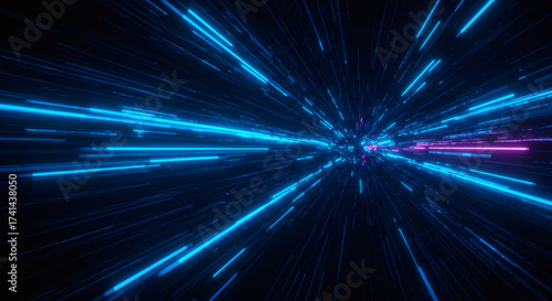 ABSTRACT SPEED BLUE LIGHTS BACKGROUND, FUTURISTIC TECHNOLOGY PATTERN