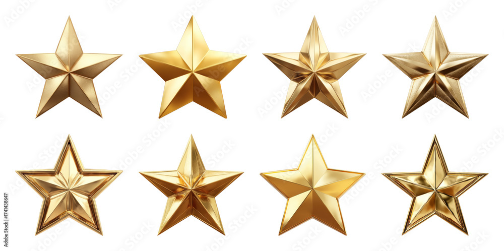 Obraz premium PNG Golden stars metallic design, element set on transparent background