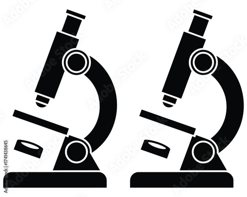 Black and White Silhouette Illustration of Two Microscopes on a White Background