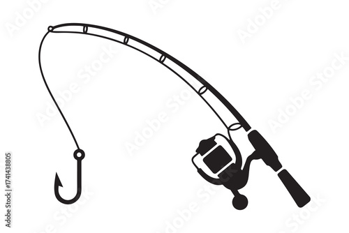 Fishing rod symbol sign silhouette icon. Vector Black silhouettes. with white background