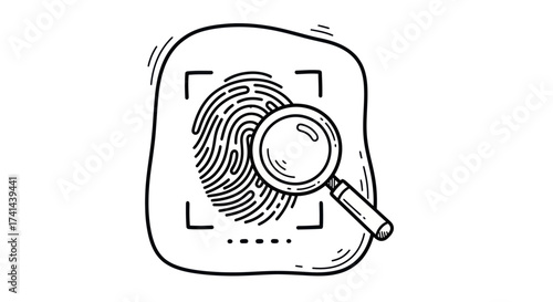 Fingerprint under Magnifying Glass: Hand-Drawn Illustration for Investigation and Identification.