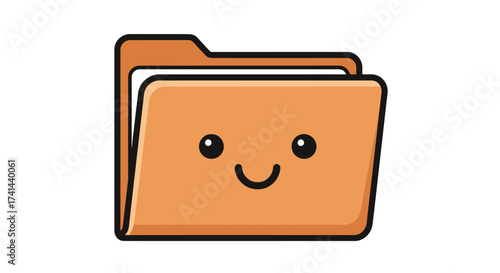 Smiling Cartoon Folder with Open Flap and Papers.