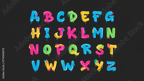 graffiti drip font and dripping shapes set vector-