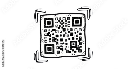 Hand-drawn sketch of a QR code with corner alignment markers.