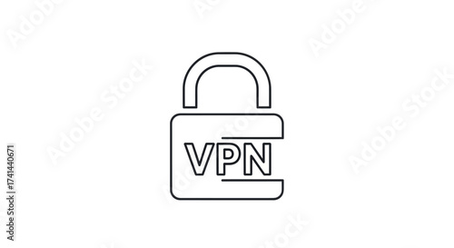 Simple Black Outline VPN Lock Icon for Digital Security.