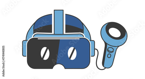 Modern Blue and Black Virtual Reality Headset and Controller.