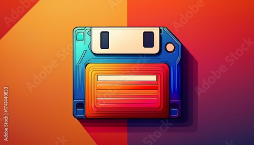 a vibrant stylized image of a floppy disk against a two tone background