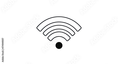 Simple black and white Wi-Fi signal icon with radiating waves.