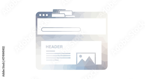 Stylized illustration of a website browser window with search bar and content.