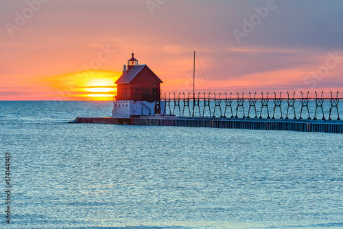 Grand Haven Lighthouse at sunset