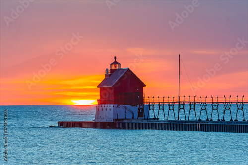 Grand Haven Lighthouse at sunset