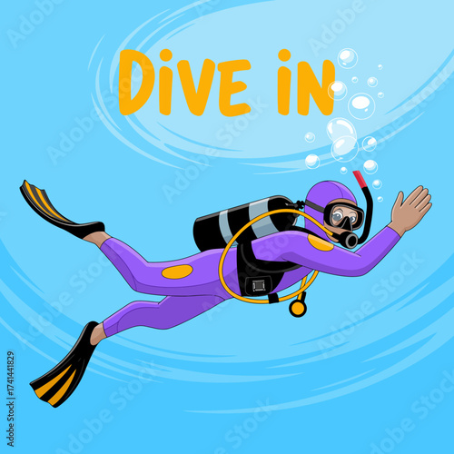 A vibrant diver glides through sparkling waters, showcasing the excitement and wonder of underwater exploration, inspiring awe and curiosity about marine life and the oceans.