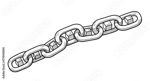 Detailed Hand-Drawn Illustration of a Metal Chain.