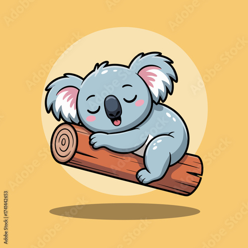 A charming, sleeping koala cuddles a log, evoking feelings of serenity and calmness, showcasing the beauty of wildlife and the simple joys in life.