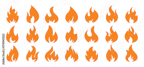 Set of Flame vector icon. Campfire flame, fire flames, fireball, wildfire and red hot bonfire, red fiery flames vector design