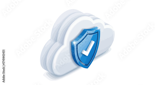 Secure Cloud Computing Icon with Blue Shield and Checkmark.