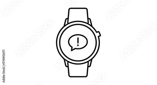 Minimalist line art icon of a smartwatch displaying a notification alert.