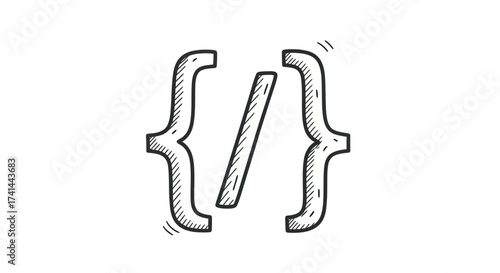 Hand-drawn curly braces with a forward slash symbol inside.