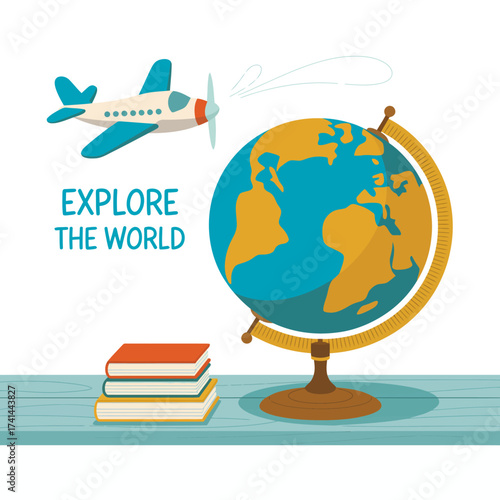 A vibrant illustration featuring a globe and a plane symbolizes the journey of exploration and travel, inspiring wanderlust among adventurers and globe-trotters alike.