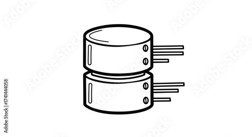 Stacked Electronic Rotary Potentiometers Line Art Drawing.