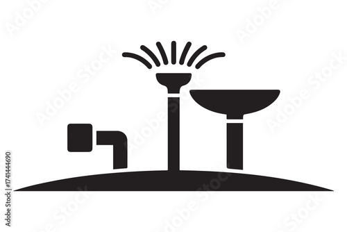 Garden automatic sprinkler sign simple icon. Vector Black silhouettes. with white background