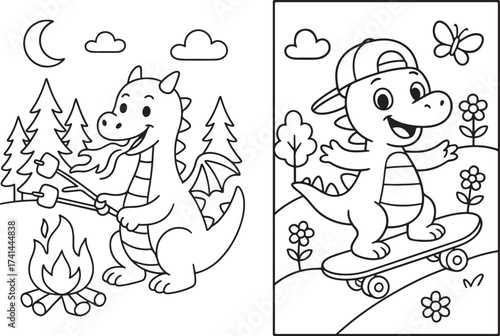 Big Dragon black and white coloring pages for adults.