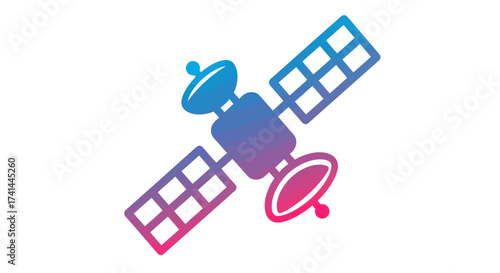Colorful Gradient Satellite Icon with Solar Panels.