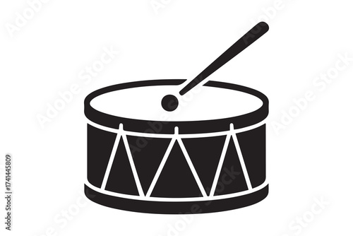 Snare drum simple icon. Vector Black silhouettes. with white background