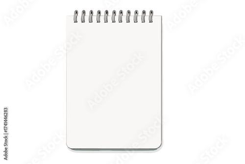 Realistic blank spiral notepad notebook with transparent background isolated on white, vector illustration of an empty spiral ring binder note taking paper sheet, stationery and office concept