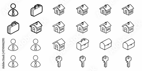 Modern isometric icons represent business, home, and security essential elements for professional design projects