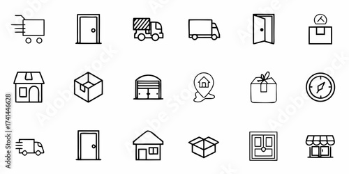 Modern icon set capturing delivery, moving, and location services for logistics and business growth