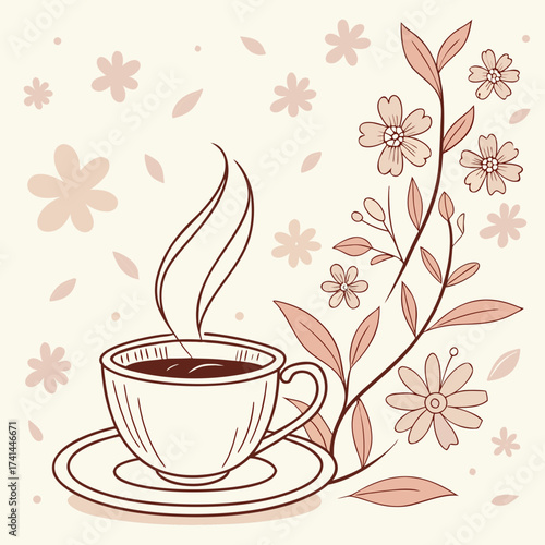 A cup of hot chocolate with floral decoration