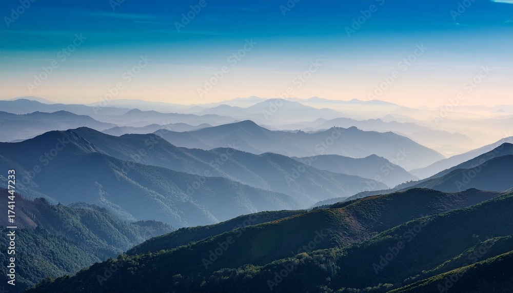 Obraz premium layered mountainscape in soft muted tones a serene and calming vista with a focus on depth and atmospheric perspective nature s gentle embrace