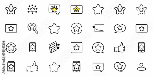 Doodle style star icons and symbols for rating, feedback, and achievement showcasing in business and lifestyle contexts