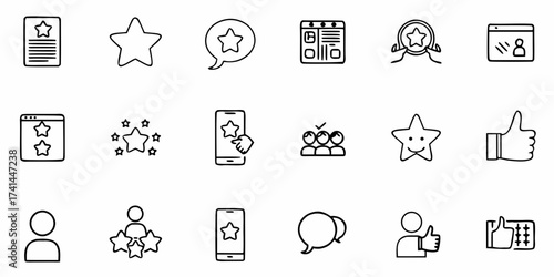 Capturing customer satisfaction and positive feedback with stellar rating icons and user engagement symbols