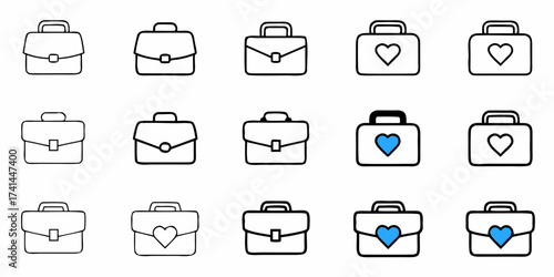 Professional briefcases and heart-adorned bags offer diverse business and personal branding concepts
