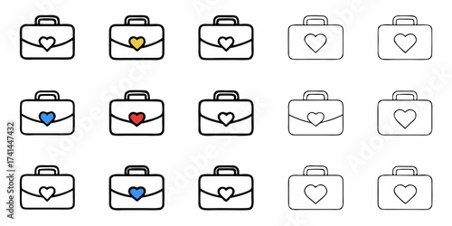 Charming briefcase icons with heart details symbolizing love, passion, and dedication in professional endeavors and personal journeys.