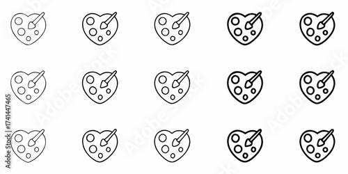 Creative heart palette with brush icons symbolizing art, love, and artistic expression in a modern design