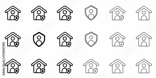 Secure residence and personal safety icons symbolizing protection trust and property assurance for modern living