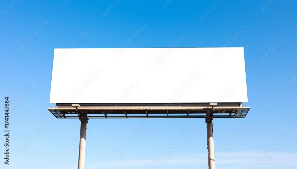 Obraz premium Clean, minimalist billboard on a clear blue sky, publicity, metal