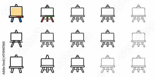 Discover artistic inspiration with diverse easel icon variations, perfect for creative projects and art studio branding.