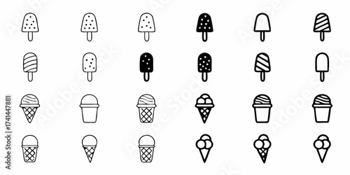 Delightful collection of playful ice cream icons and popsicle designs perfect for summer treats and frozen dessert branding