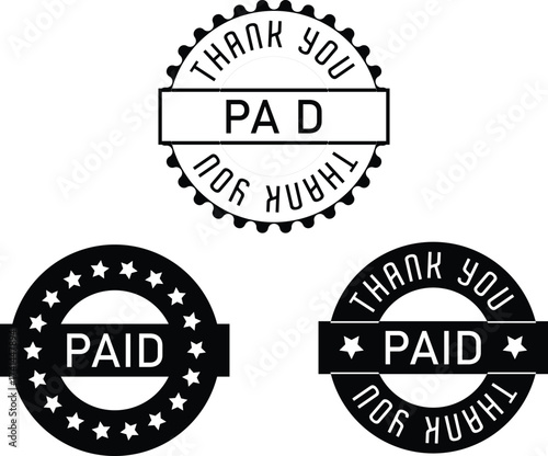 Paid Sign Word Text Rubber Stamp Grunge Effect Vector Illustration, Grunge rubber stamp with the text Paid and Thank you, Distressed red paid stamp isolated on transparent background. Paid Logo Icon