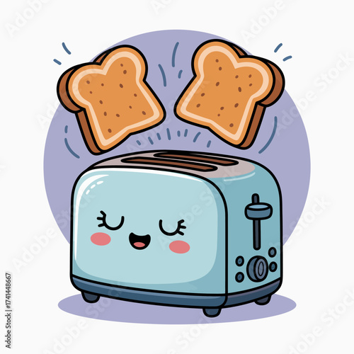 A charming toaster with slices of perfectly browned toast popping up, portraying the joy of breakfast in a lighthearted and delightful kitchen setting.