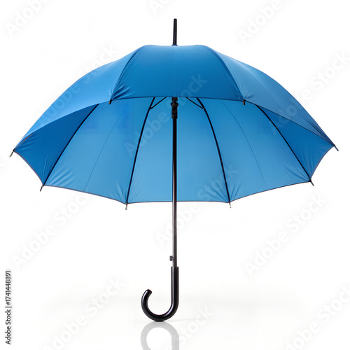 Modern Blue Curved Handle Umbrella – Isolated on Clean White Studio Background
